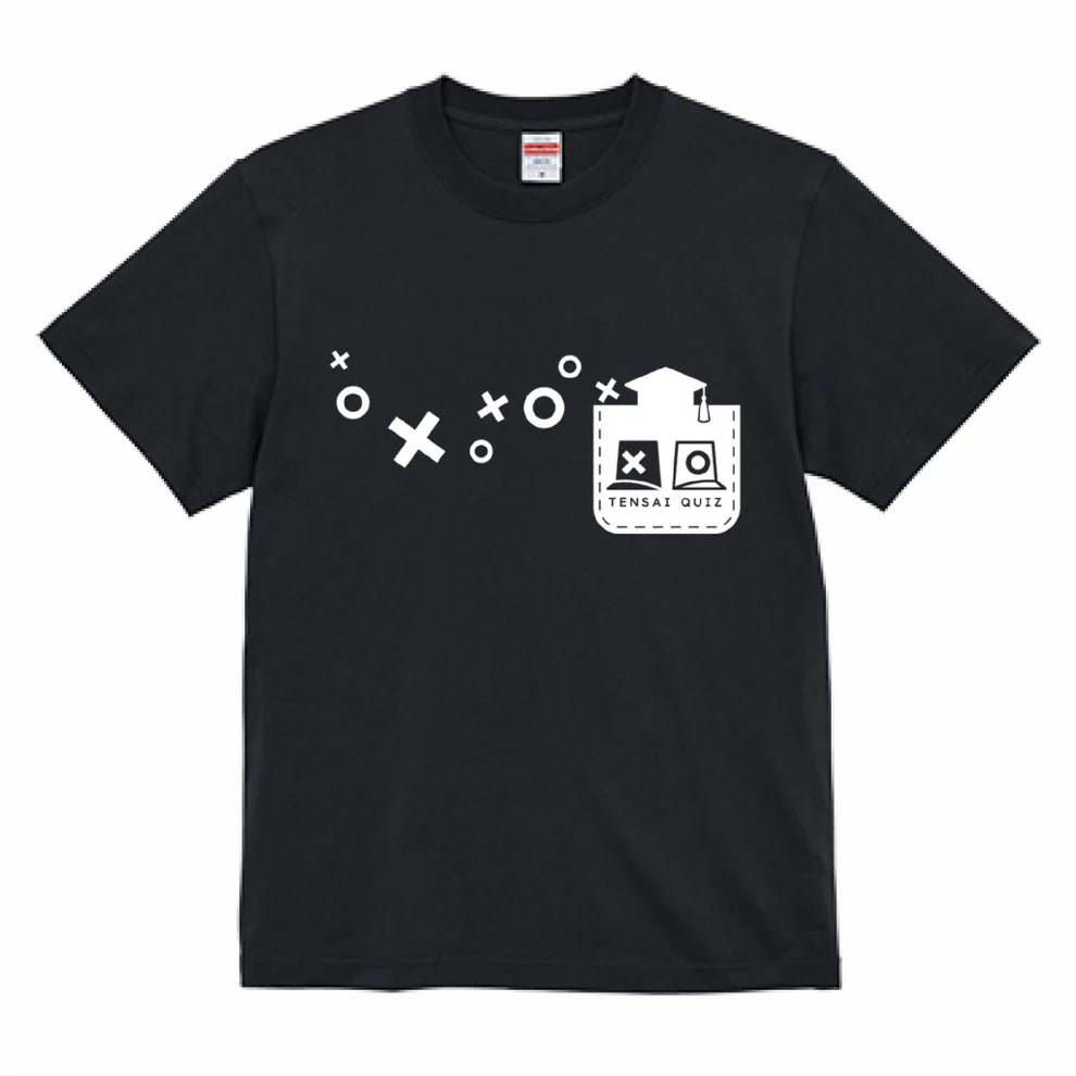 新天才クイズ／Tシャツ／ポケット風キラキラ○×／黒／サイズS-XL