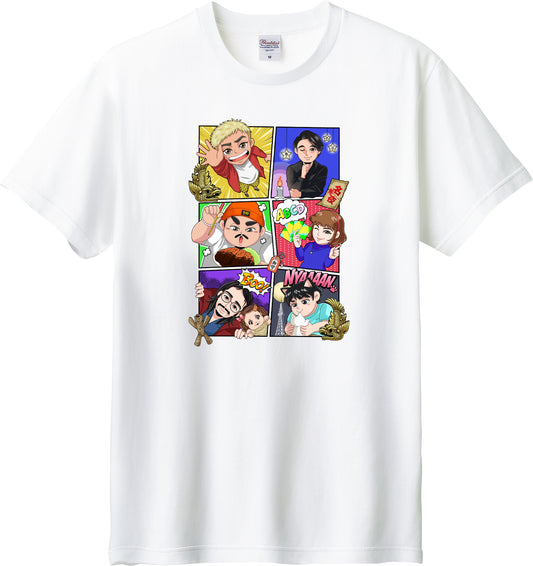 名古屋の怖い夜～参夜目～ アメコミ風イラスト白Tシャツ